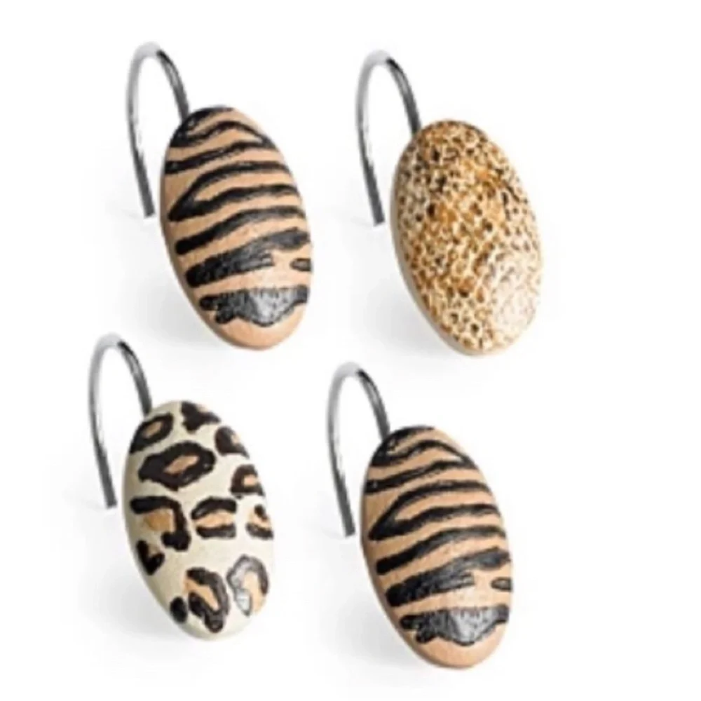 Animal Print Shower Hooks Set of 12 Resin Hooks Gazelle Leopard Multicol…